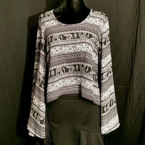Elephant fringe long sleeve blouse